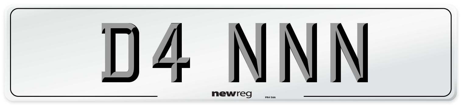 D4 NNN Number Plate from New Reg